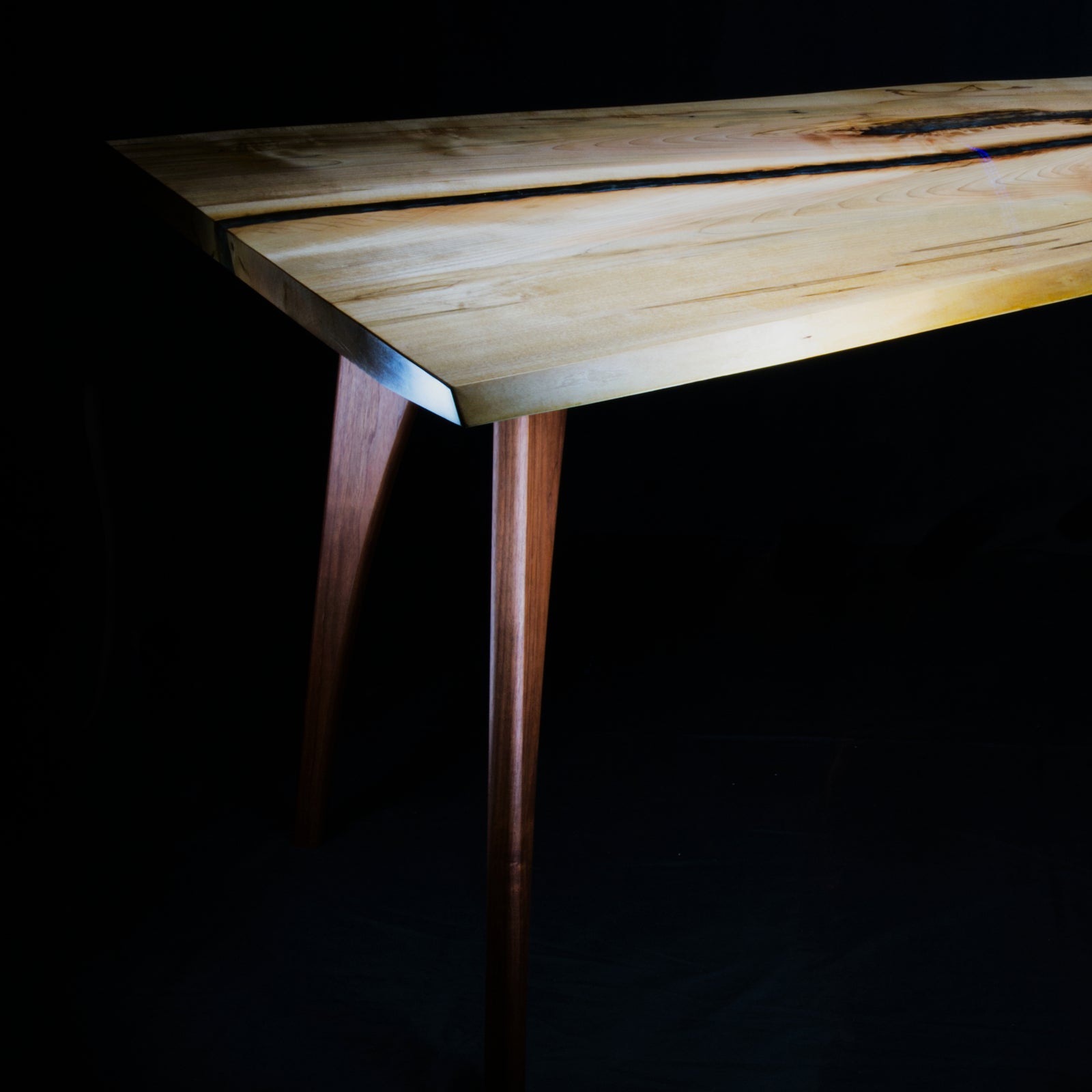 Maple live edge desk with epoxy. Black walnut - mid century modern legs